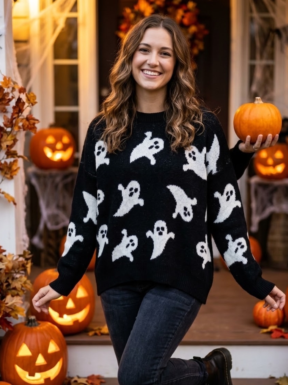 Vince Camuto Black & White Ghost Crewneck Sweater